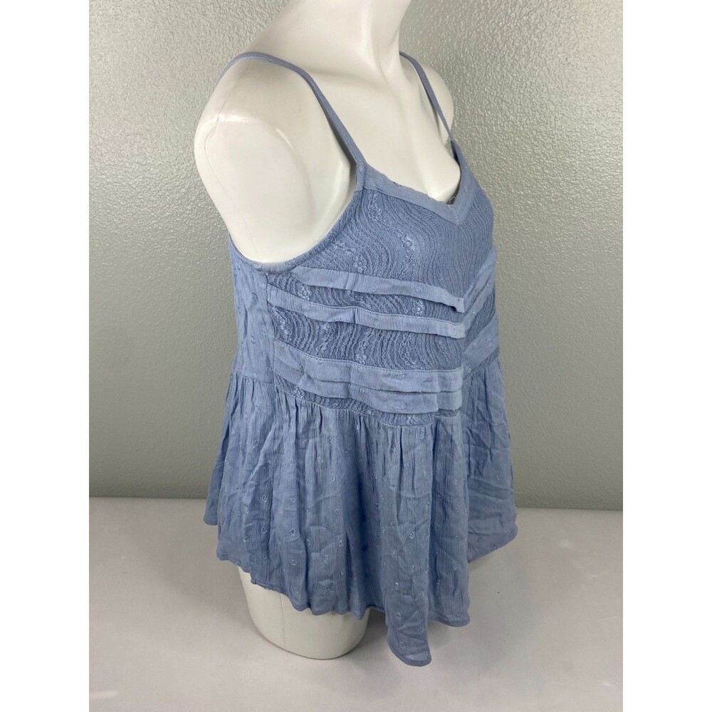 GiGiO Women Medium Blue Babydoll Top Semi Sheer Ribbed Strappy NWT - Picture 3 of 9